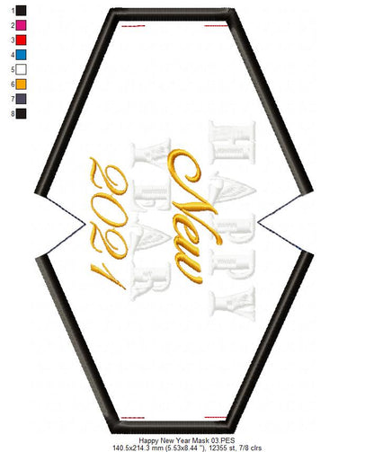 Happy New Year Face Mask - ITH Project - Machine Embroidery Design