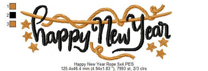 Happy New Year Rope - Fill Stitch - Machine Embroidery Design