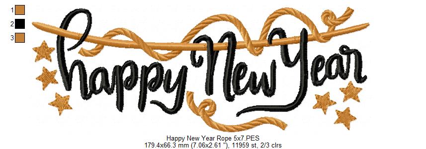 Happy New Year Rope - Fill Stitch - Machine Embroidery Design