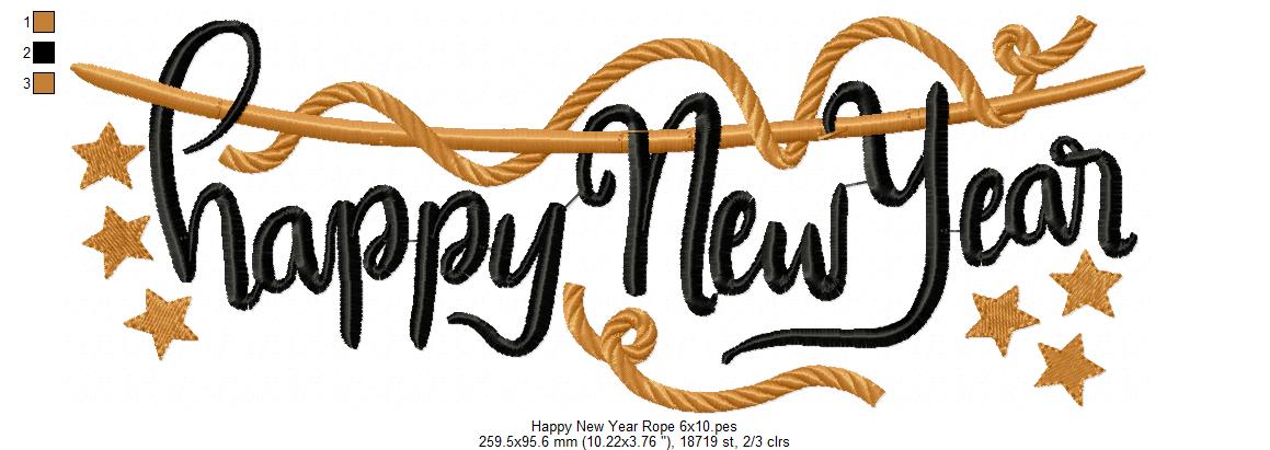 Happy New Year Rope - Fill Stitch - Machine Embroidery Design