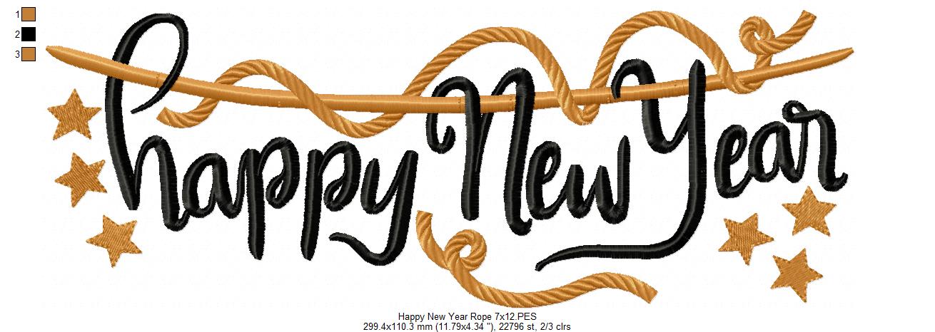 Happy New Year Rope - Fill Stitch - Machine Embroidery Design