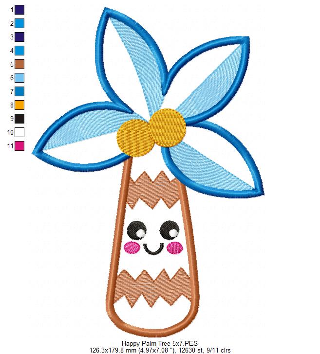Happy Summer Palm Tree - Applique