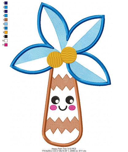 Happy Summer Palm Tree - Applique