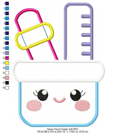 Happy Pencil Holder - Applique