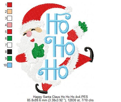 Happy Santa Claus Ho Ho Ho - Fill Stitch - Machine Embroidery Design