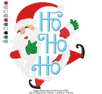 Happy Santa Claus Ho Ho Ho - Fill Stitch - Machine Embroidery Design