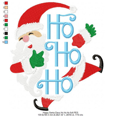 Happy Santa Claus Ho Ho Ho - Fill Stitch - Machine Embroidery Design