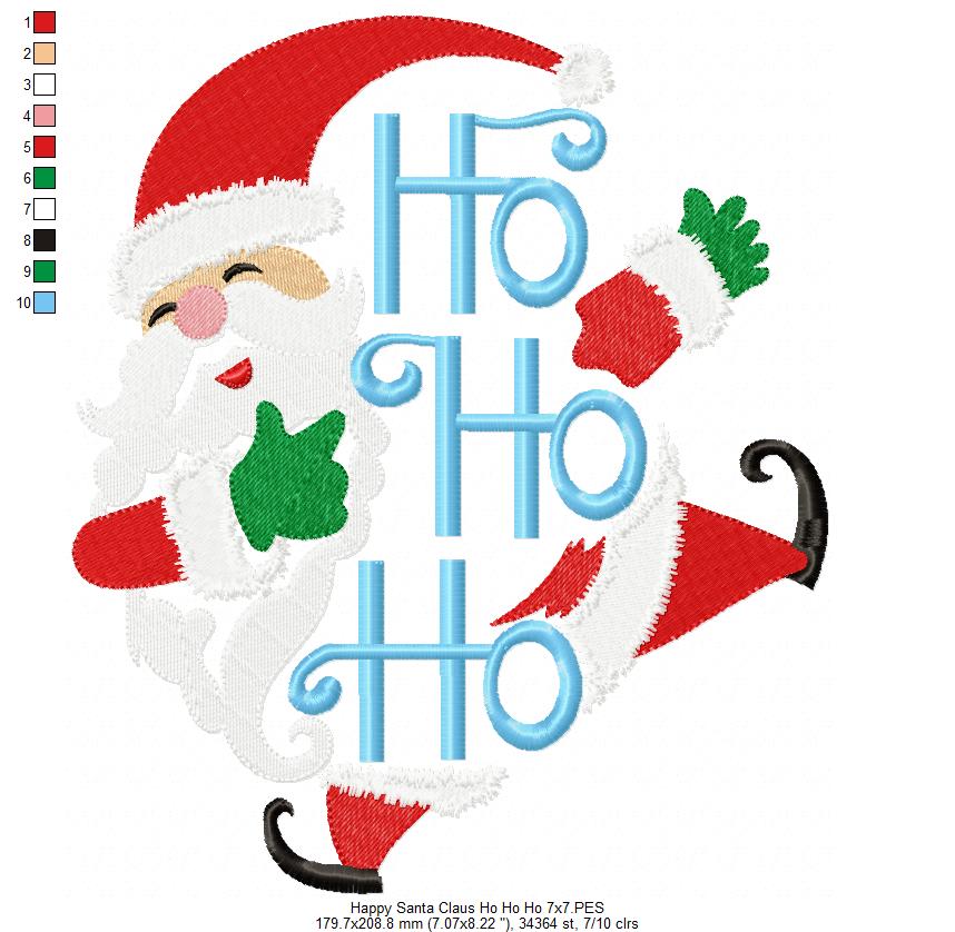 Happy Santa Claus Ho Ho Ho - Fill Stitch - Machine Embroidery Design
