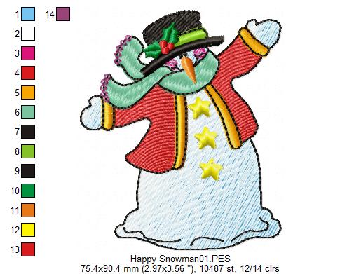 Happy Snowman - Fill Stitch - Machine Embroidery Design