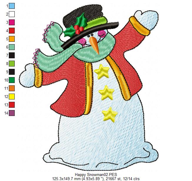 Happy Snowman - Fill Stitch - Machine Embroidery Design