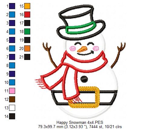 Happy Snowman - Applique Embroidery
