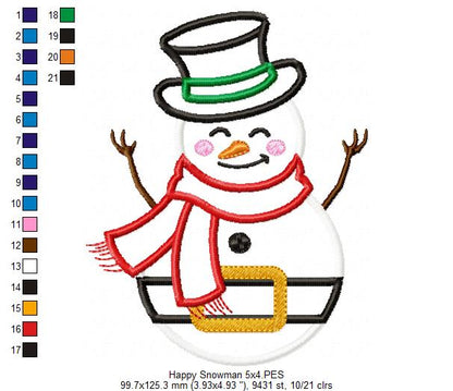 Happy Snowman - Applique Embroidery
