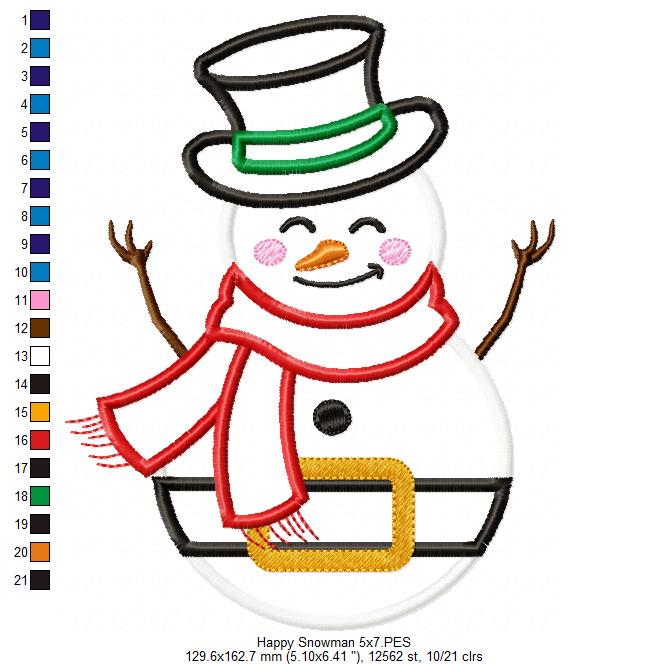 Happy Snowman - Applique Embroidery