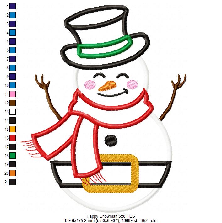Happy Snowman - Applique Embroidery