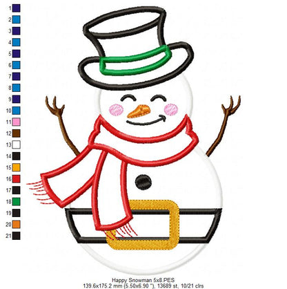 Happy Snowman - Applique Embroidery