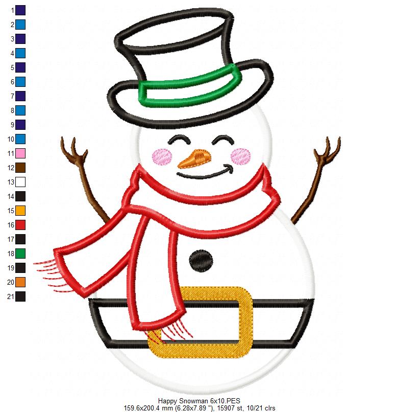 Happy Snowman - Applique Embroidery