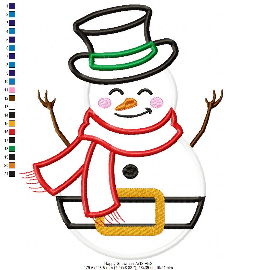Happy Snowman - Applique Embroidery
