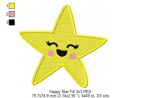 Happy Star – Fill Stitch – Machine Embroidery Design