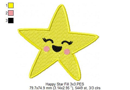 Happy Star – Fill Stitch – Machine Embroidery Design