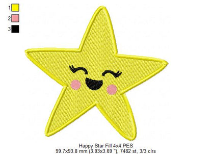 Happy Star – Fill Stitch – Machine Embroidery Design