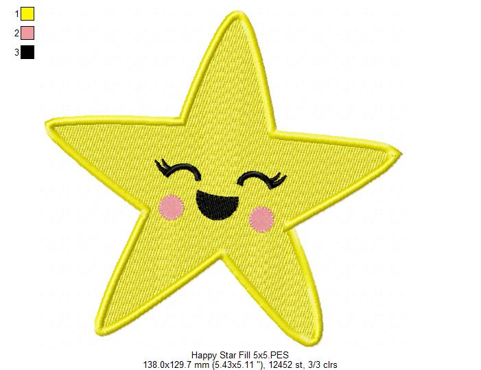 Happy Star – Fill Stitch – Machine Embroidery Design