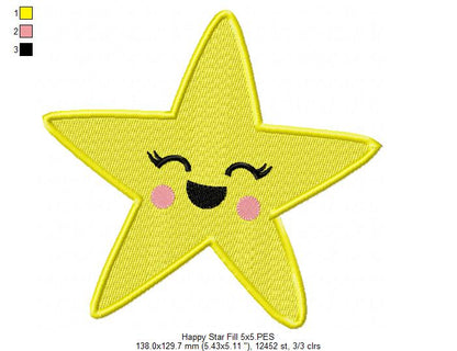 Happy Star – Fill Stitch – Machine Embroidery Design