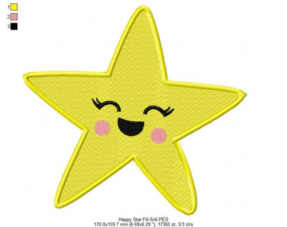 Happy Star – Fill Stitch – Machine Embroidery Design