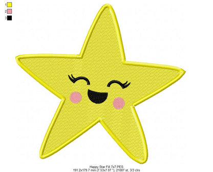 Happy Star – Fill Stitch – Machine Embroidery Design