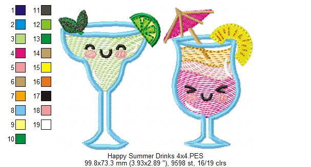 Happy Summer Cocktail Drinks - Applique