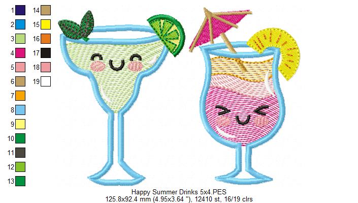 Happy Summer Cocktail Drinks - Applique