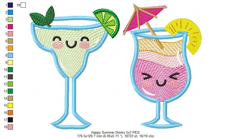 Happy Summer Cocktail Drinks - Applique