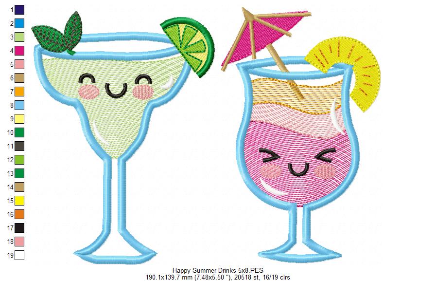 Happy Summer Cocktail Drinks - Applique