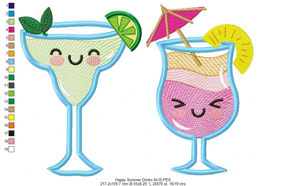 Happy Summer Cocktail Drinks - Applique