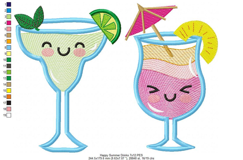 Happy Summer Cocktail Drinks - Applique