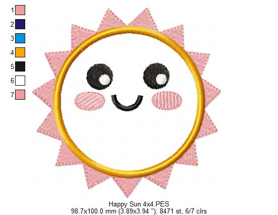 Happy Sun, Sunshine, Cute Summer - Applique
