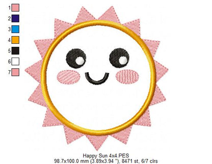 Happy Sun, Sunshine, Cute Summer - Applique