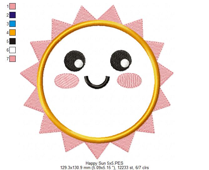 Happy Sun, Sunshine, Cute Summer - Applique