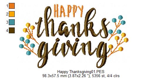 Happy Thanksgiving - Satin Stitch
