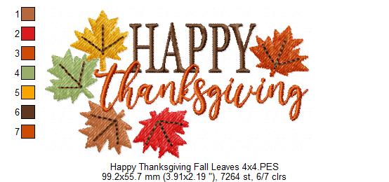 Happy Thanksgiving Fall Leaves - Fill Stitch