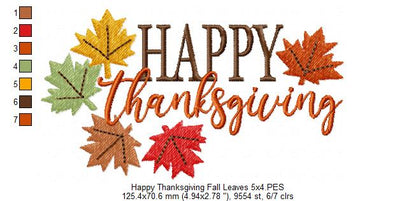 Happy Thanksgiving Fall Leaves - Fill Stitch