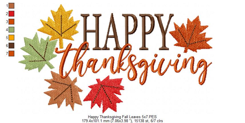 Happy Thanksgiving Fall Leaves - Fill Stitch