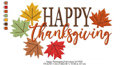 Happy Thanksgiving Fall Leaves - Fill Stitch