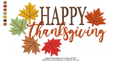 Happy Thanksgiving Fall Leaves - Fill Stitch