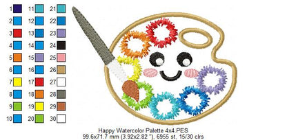 Happy Watercolor Palette - Applique - Machine Embroidery Design