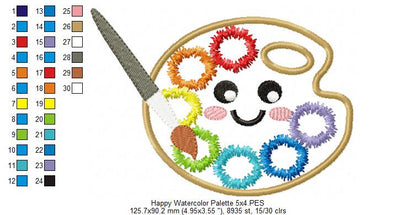 Happy Watercolor Palette - Applique - Machine Embroidery Design