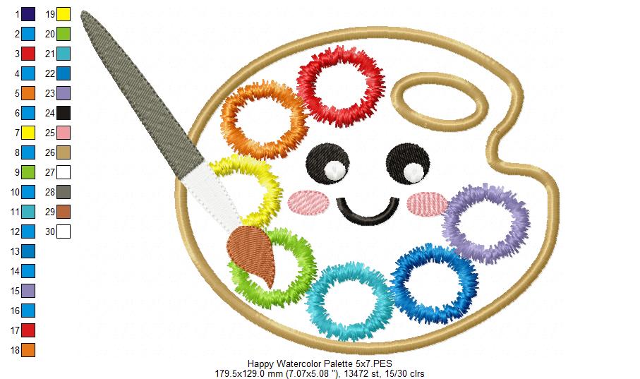 Happy Watercolor Palette - Applique - Machine Embroidery Design