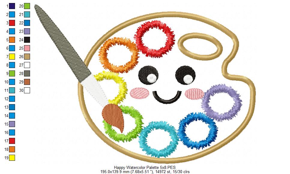 Happy Watercolor Palette - Applique - Machine Embroidery Design