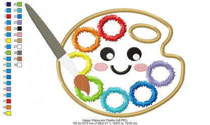 Happy Watercolor Palette - Applique - Machine Embroidery Design