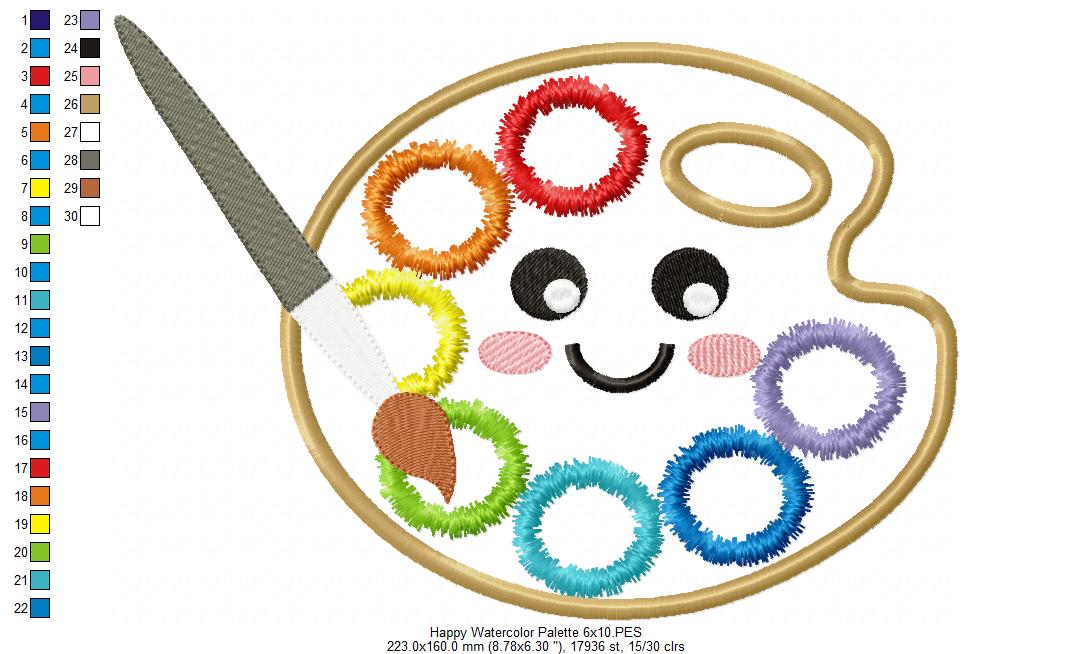 Happy Watercolor Palette - Applique - Machine Embroidery Design