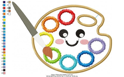 Happy Watercolor Palette - Applique - Machine Embroidery Design